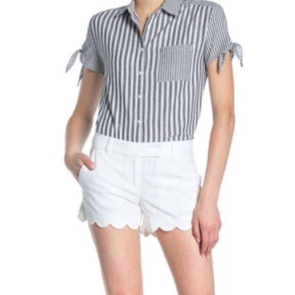 J Crew White Solid Scalloped Linen Blend Shorts